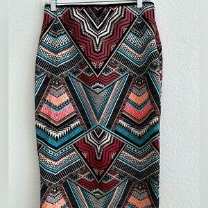Geometrical printed colorful knee length skirt